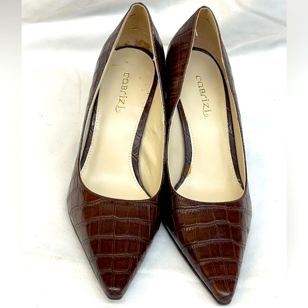 NEW!!! Cobrizi Brown leather Croc-Embossed Women's Shoes ladies sz 6